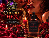 Cherry Hex cinematic campaign artwork; illustrative bottle rendering